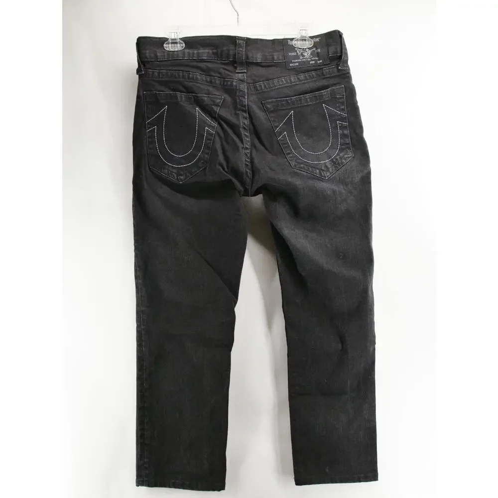True Religion Jeans Men Size 33x28 Tailored Black Washed White Horseshoe Stretch